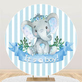 Lofaris Round Blue Stripe Elephant Baby Shower Backdrop For Boy